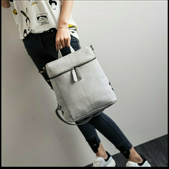 Gray Vegan Leather Backpack - Picture 2 of 8